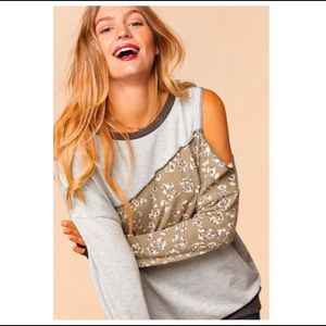 Cold Shoulder Floral Olive Top